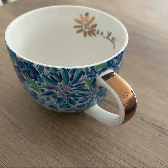 Lilly Pulitzer Coffee Ceramic Mug Lion Around Blue /Green Floral Gold Trim 12 oz - Picture 3 of 8